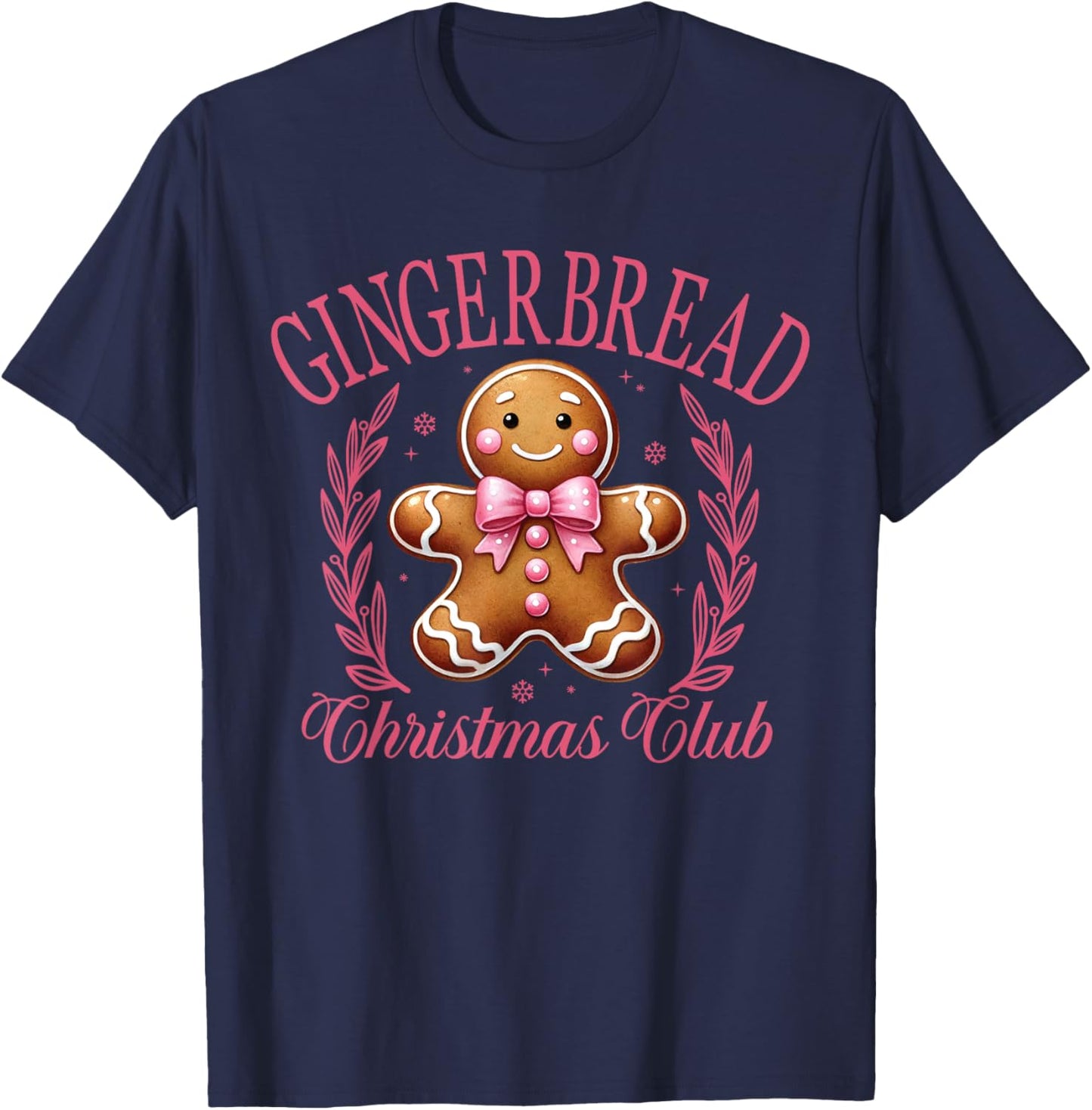 Coquette Bow Pink Gingerbread Christmas Girl Women Xmas T-Shirt - T-Shirt | Navy