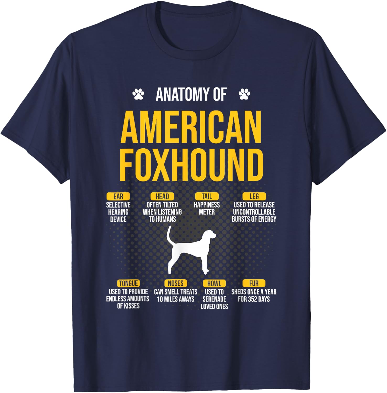 Anatomy of American Foxhound Dog Lover T-Shirt - T-Shirt | Navy