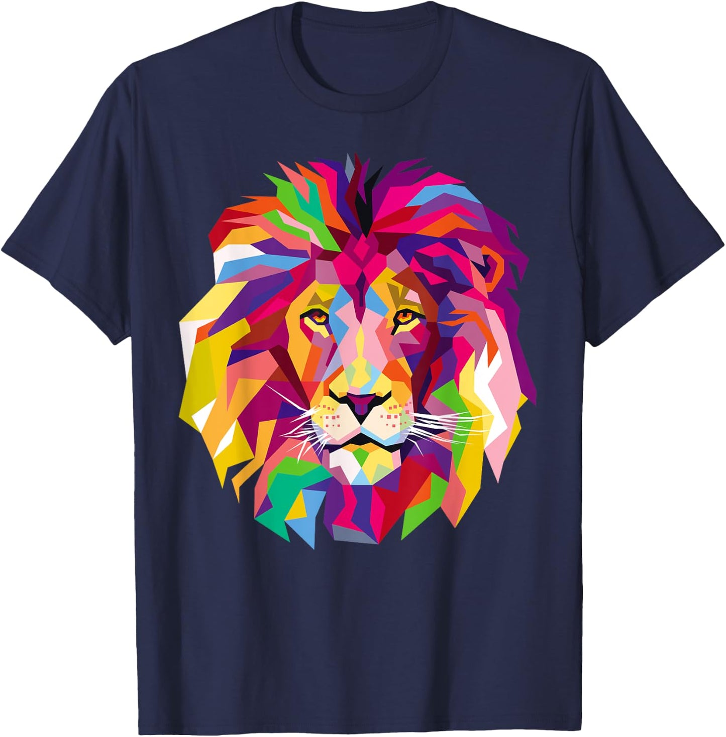 Elegant, Cool Lion Head Design with Bright Colorful T-Shirt - T-Shirt | Navy