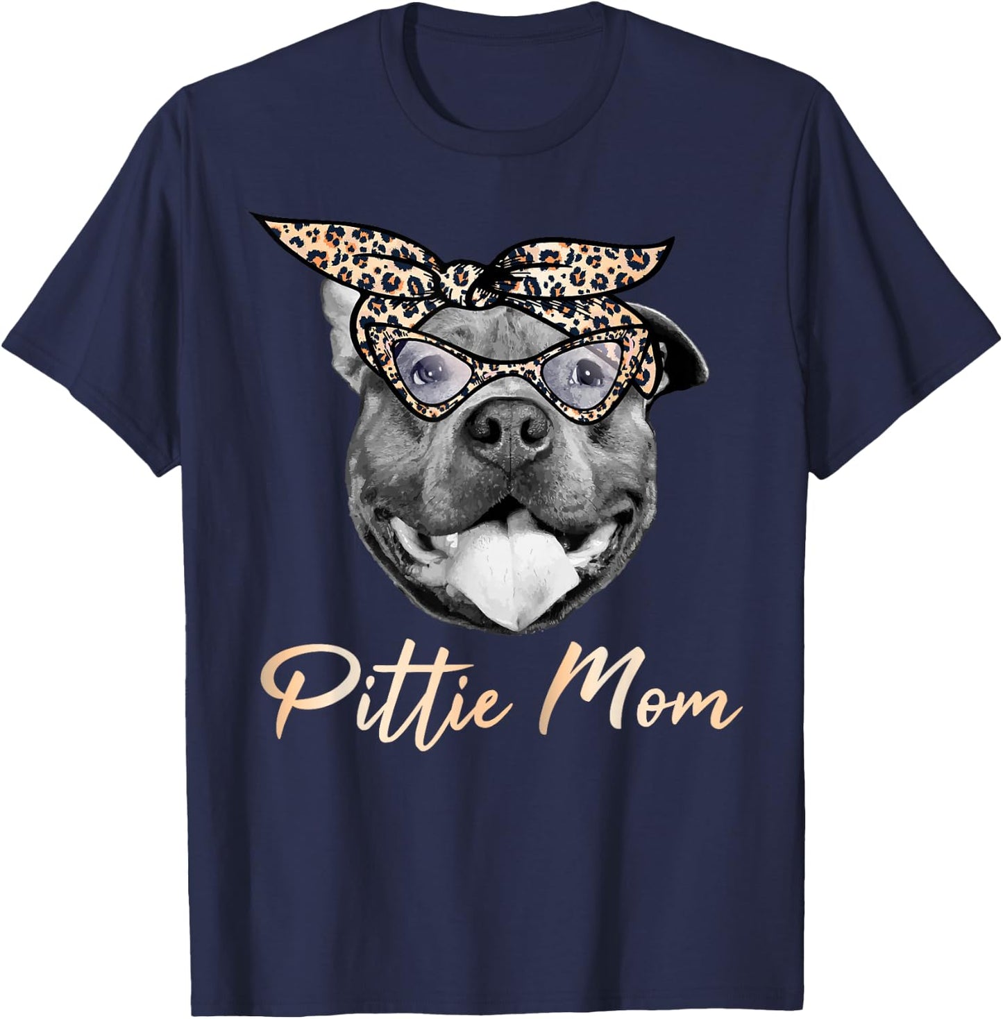 Pittie Mom Pitbull Mama Leopard Pattern Pit Bull Dog Momma T-Shirt - T-Shirt | Navy