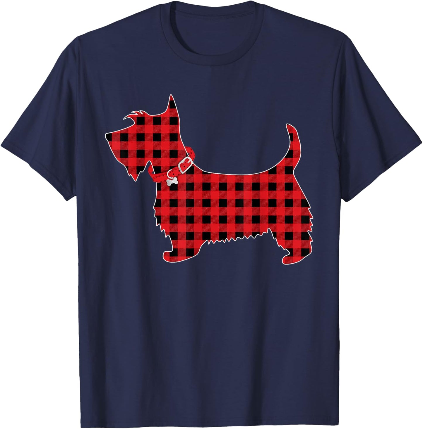 Family Matching Buffalo Plaid Scottie Dog Christmas Pajama T-Shirt - T-Shirt | Navy