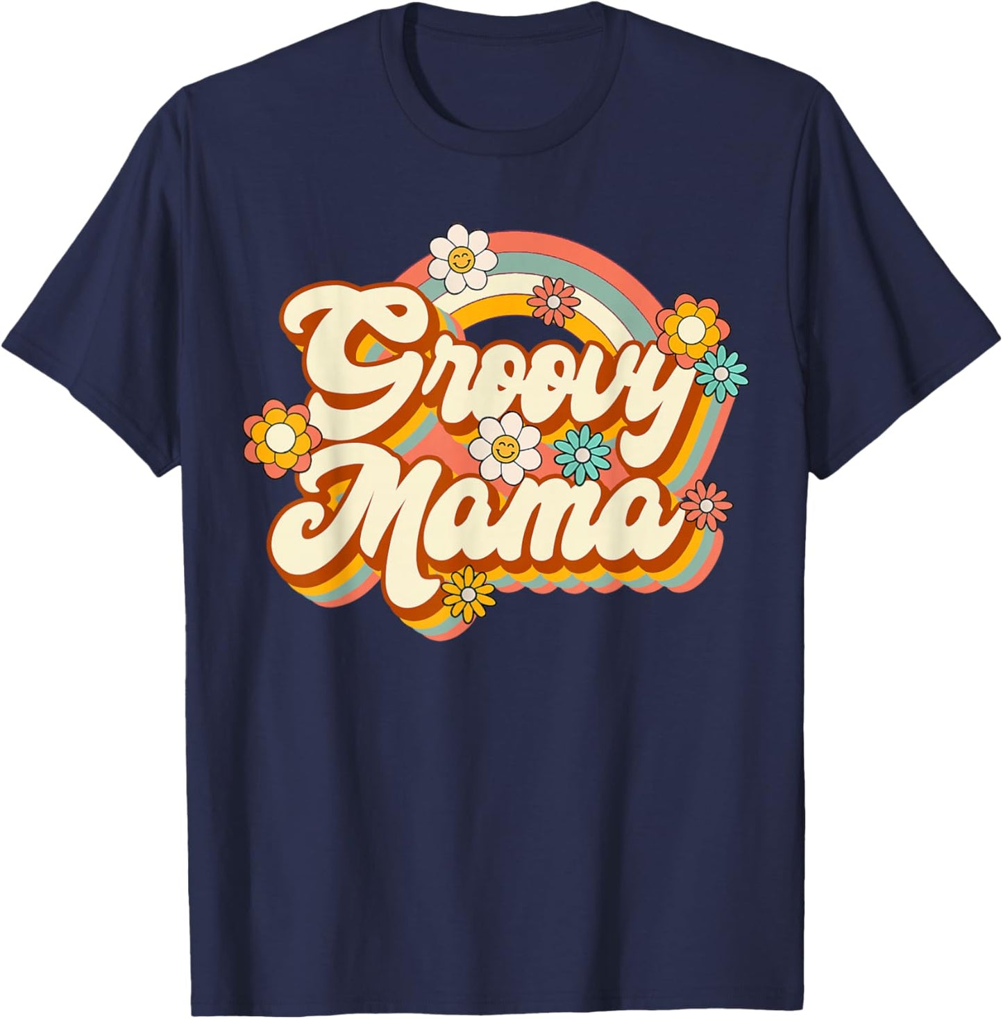 Retro Groovy Mama Family Birthday 60s 70s Hippie Costume T-Shirt - T-Shirt | Navy