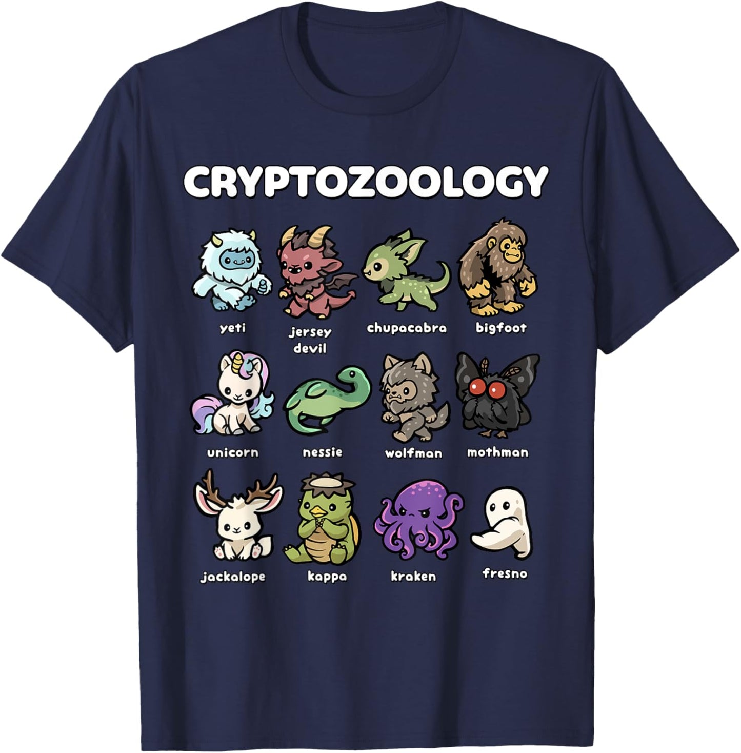 Cute Cryptozoology Creatures Kawaii Mythical Beasts T-Shirt - T-Shirt | Navy
