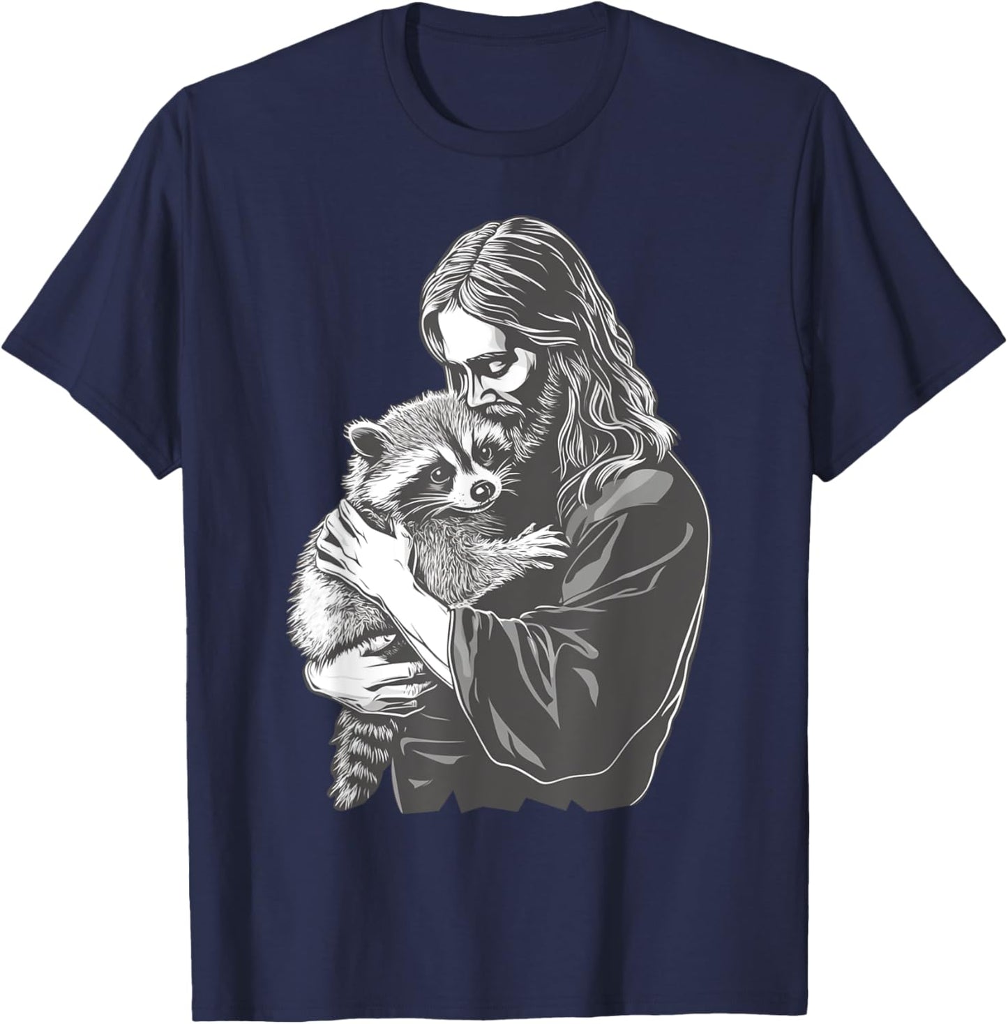 Racoon Lover Trash Panda Christian Jesus Holding A Raccoon T-Shirt - T-Shirt | Navy