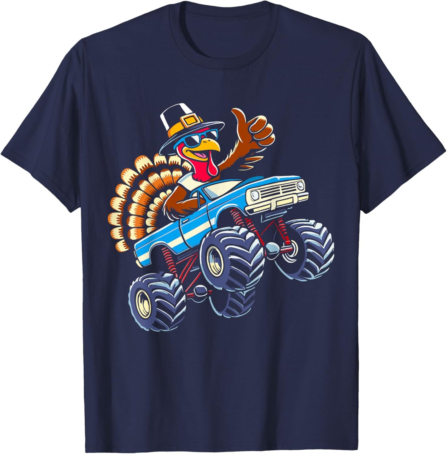 Turkey riding monster truck for boys kids thanksgiving T-Shirt - T-Shirt | Navy