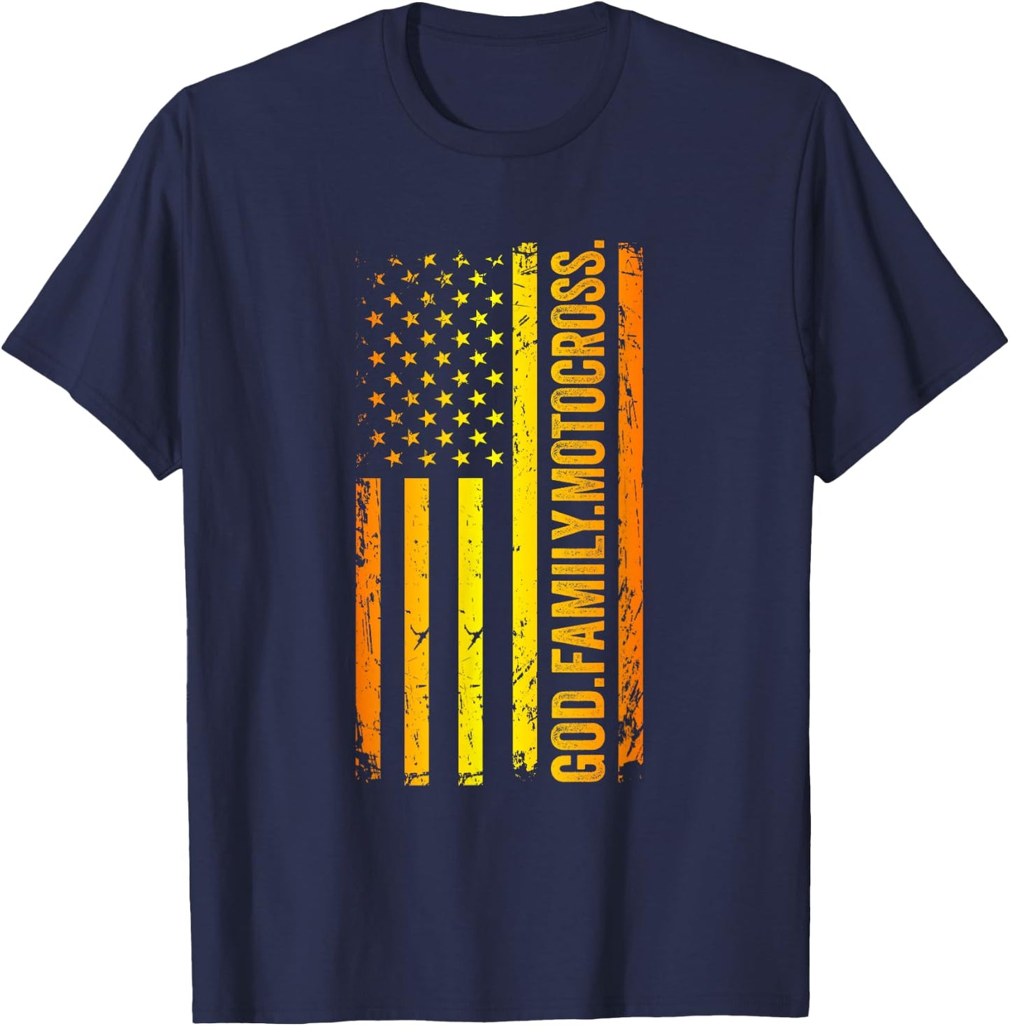 God Family Motocross US American Flag Father's Day Dad T-Shirt - T-Shirt | Navy