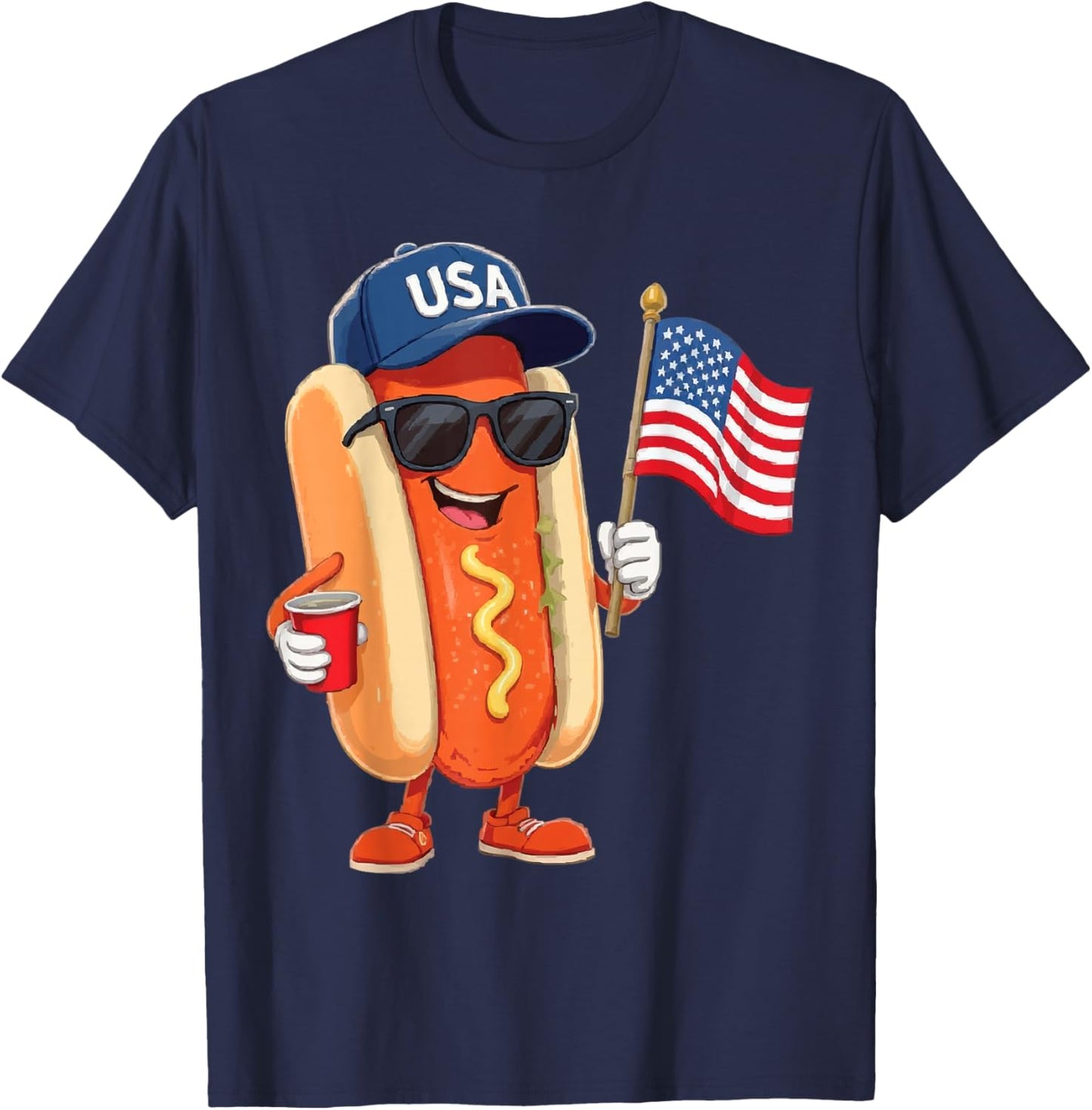 250th Anniversary Patriotic 4th of July Hotdog with USA Flag T-Shirt - T-Shirt | Navy