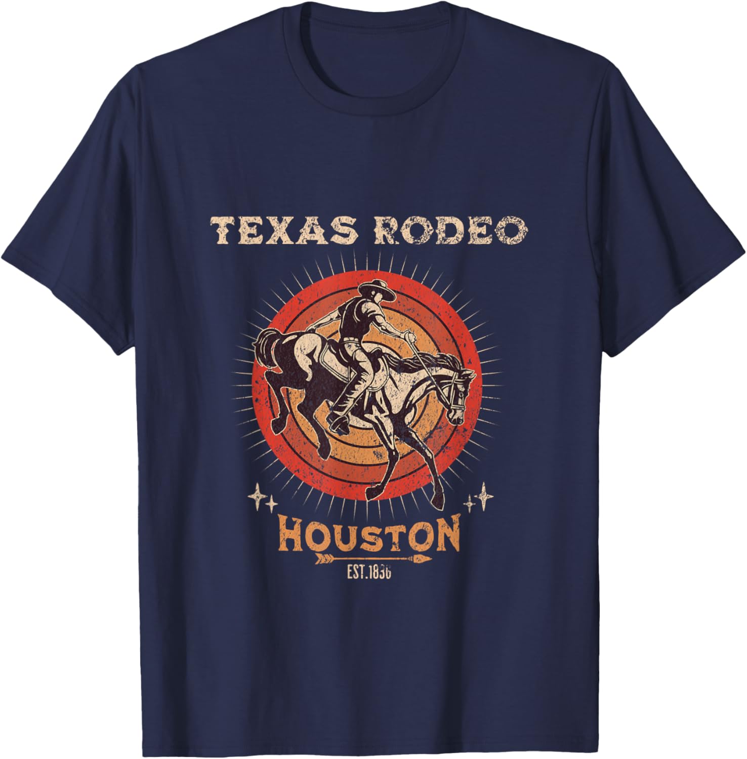 Houston Texas Rodeo Vintage Western Retro Cowboy T-Shirt - T-Shirt | Navy