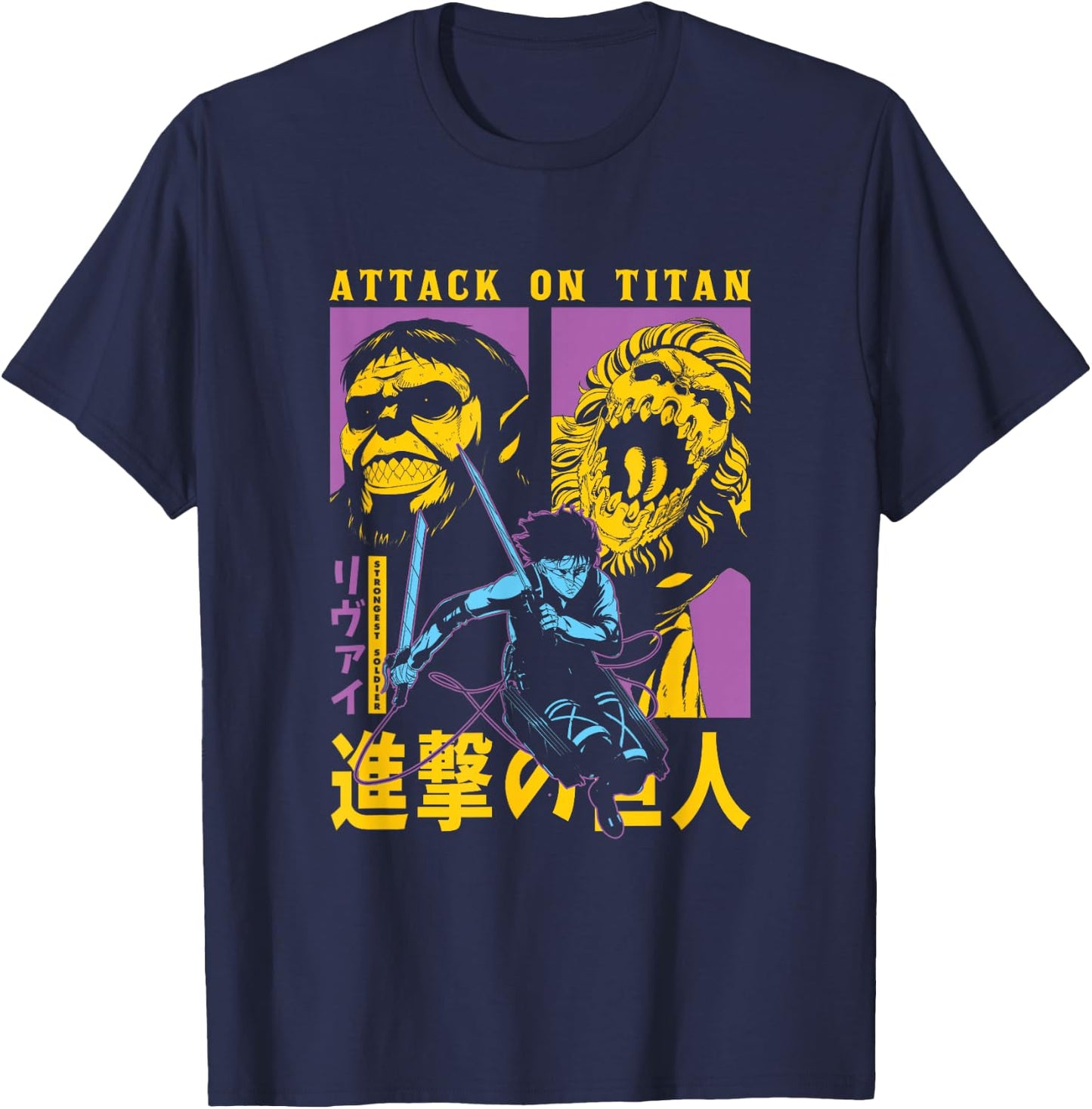 Attack on Titan Season 4 Split Titan Faces Attack Pose Anime T-Shirt - T-Shirt | Navy