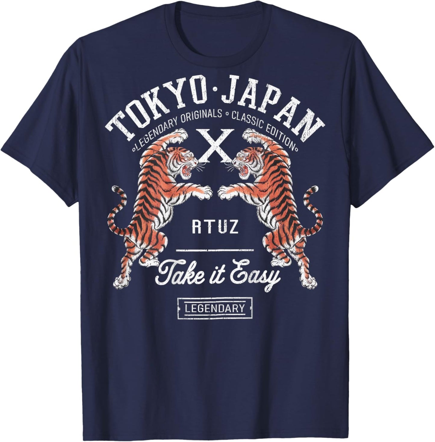 Hip Hop Urban Vintage Retro Y2K Backprint Streetwear Tiger T-Shirt - T-Shirt | Navy