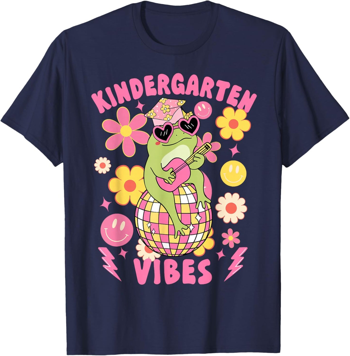 Kindergarten Vibes Groovy Kindergarten Back To School Frog T-Shirt - T-Shirt | Navy