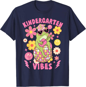 Kindergarten Vibes Groovy Kindergarten Back To School Frog T-Shirt - T-Shirt | Navy