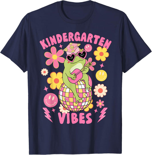 Kindergarten Vibes Groovy Kindergarten Back To School Frog T-Shirt - T-Shirt | Navy