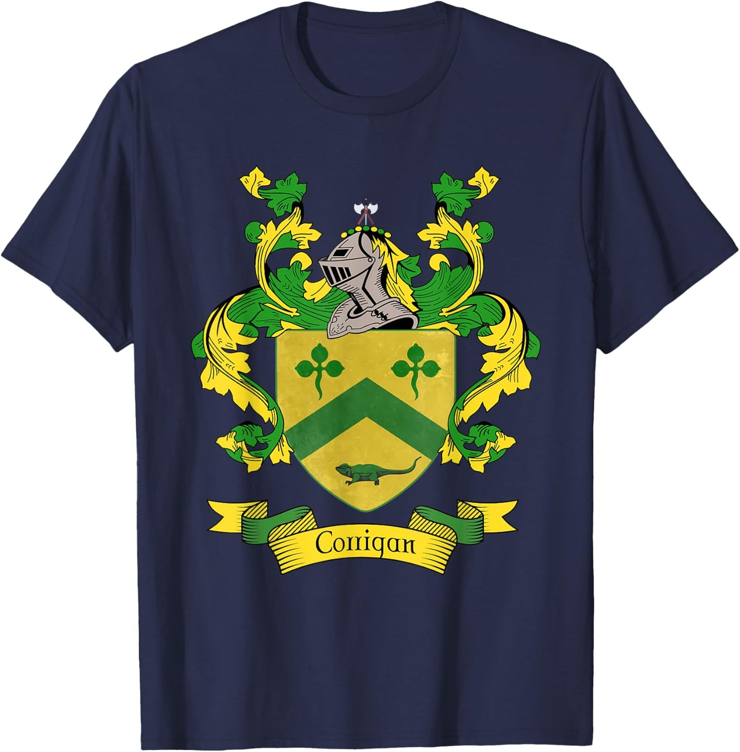 Corrigan Coat of Arms | Corrigan Surname Family Crest T-Shirt - T-Shirt | Navy