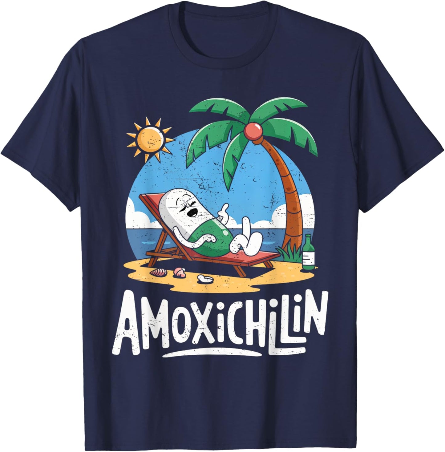Amoxichillin Funny Pill Beach Vacation Pharmacy Technician T-Shirt - T-Shirt | Navy