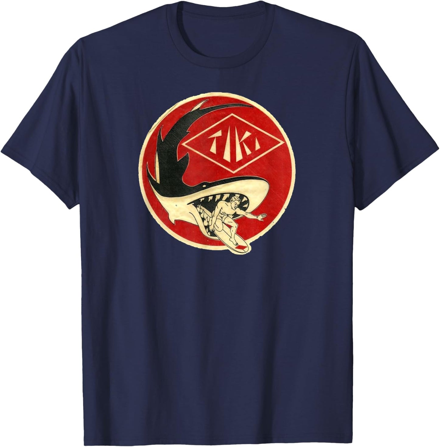 TIKI Surf T Shirt! Watch out for those sharks, dude. T-Shirt - T-Shirt | Navy