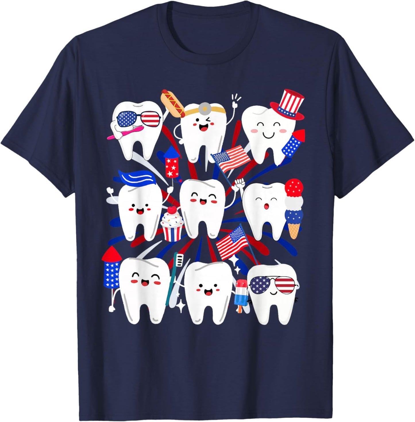 Happy 4th July American Dental Squad Funny Dental Assistant T-Shirt - T-Shirt | Navy