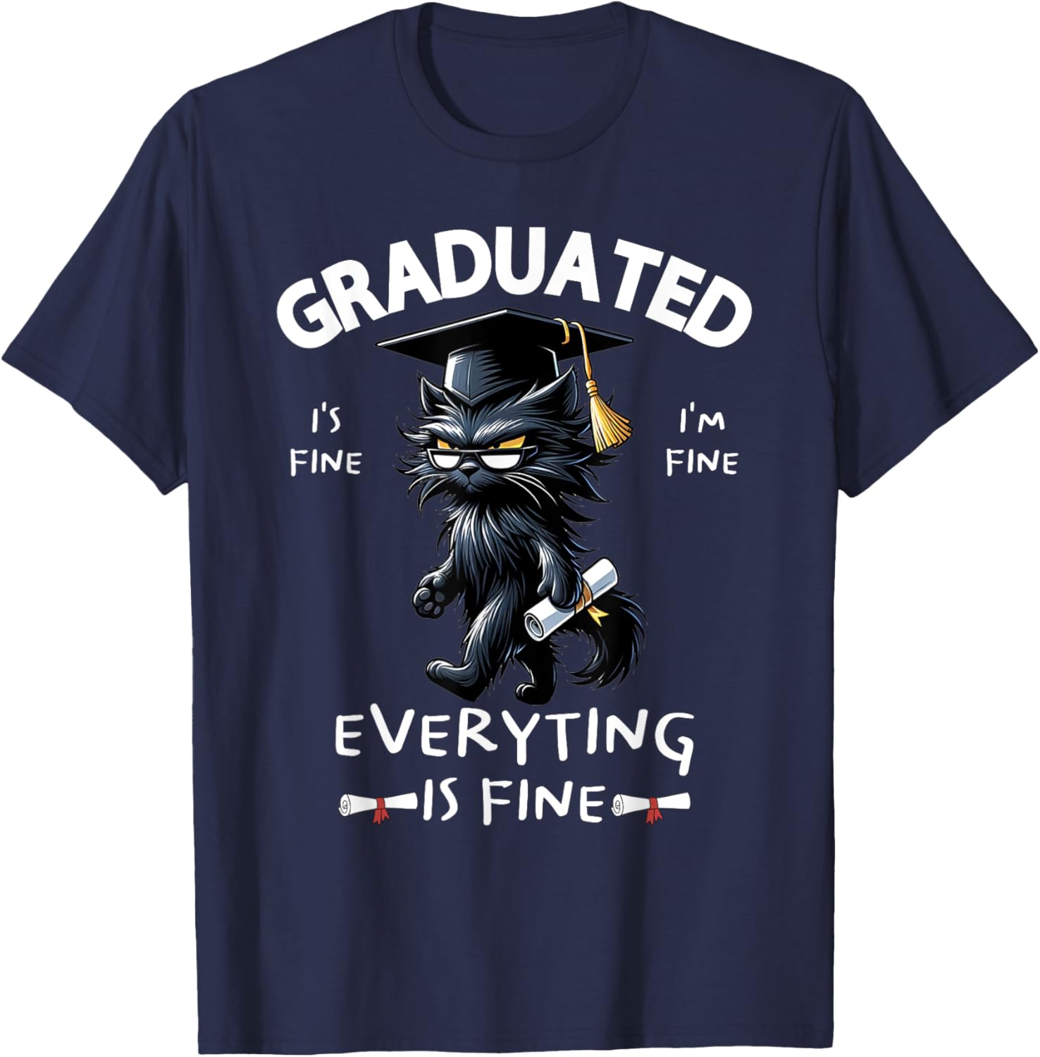 Black Cat Graduated Graduate Funny Graduation Family Match T-Shirt - T-Shirt | Navy