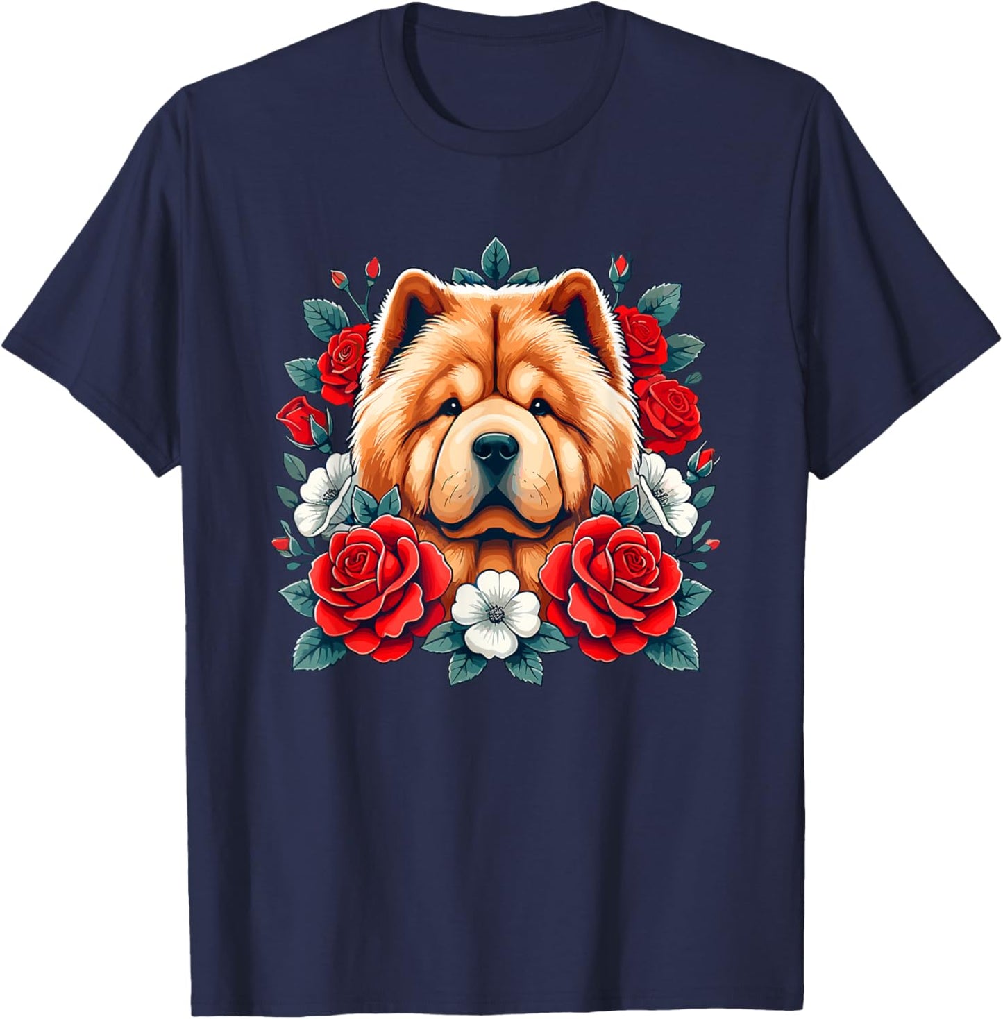 Roses Flowers Chow Chow T-Shirt - T-Shirt | Navy