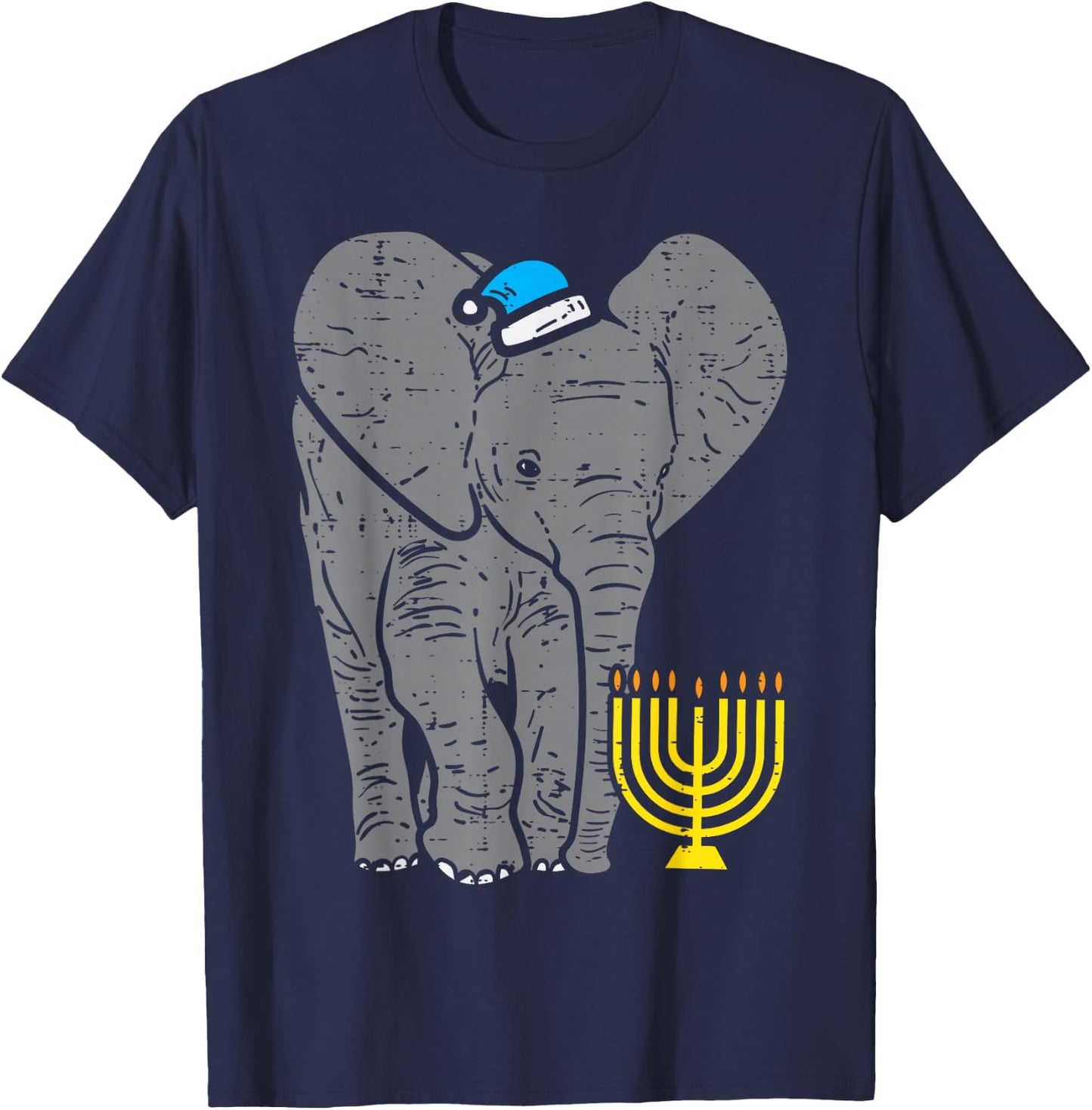 Jewish Elephant Menorah Hanukkah Chanukah Animal Lover Gift T-Shirt - T-Shirt | Navy