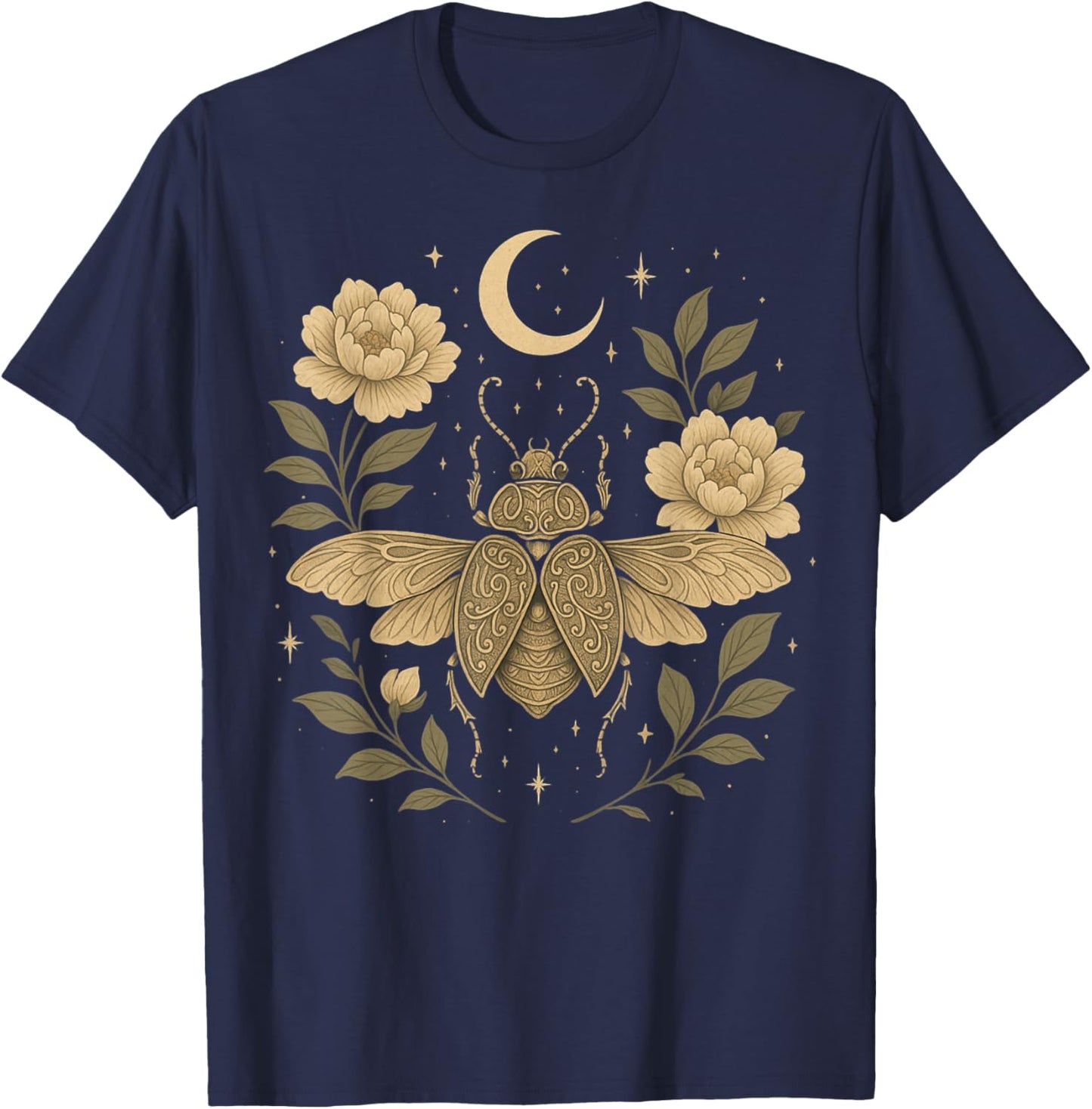 Celestial Beetle Bloom Mystical Insect Moon Garden boho T-Shirt - T-Shirt | Navy
