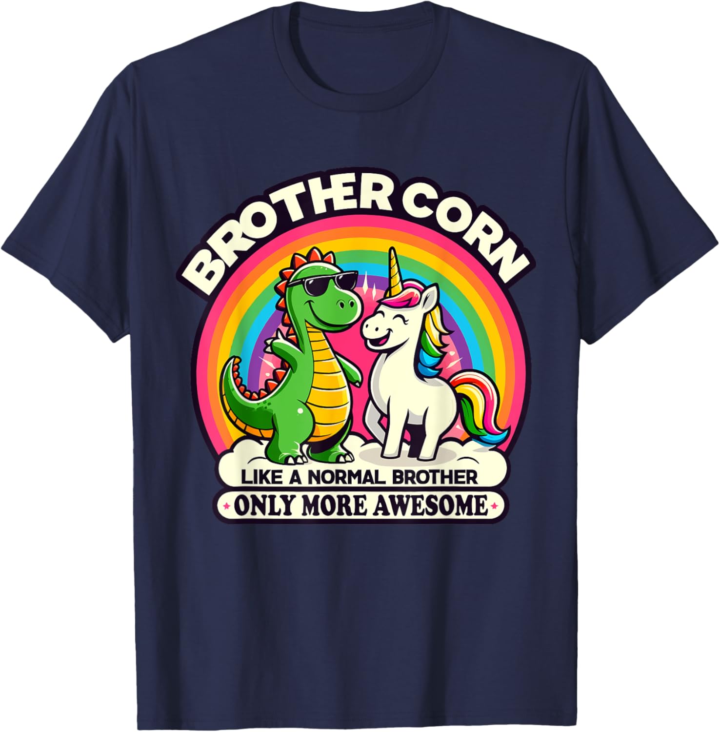 Brothercorn Funny Unicorn Riding T-Rex For Boys Kids Retro T-Shirt - T-Shirt | Navy