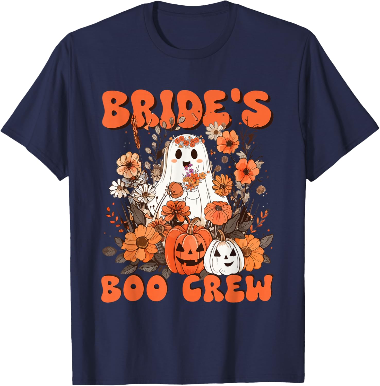 Bride's Boo Crew Floral Ghost Bachelorette Wedding Halloween T-Shirt - T-Shirt | Navy