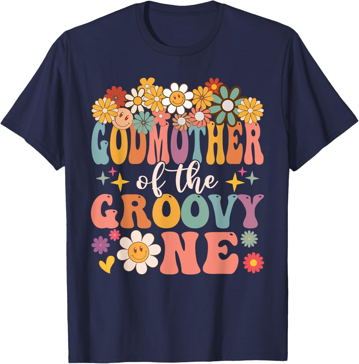Retro Godmother of Groovy One Matching Family 1st Birthday T-Shirt - T-Shirt | Navy