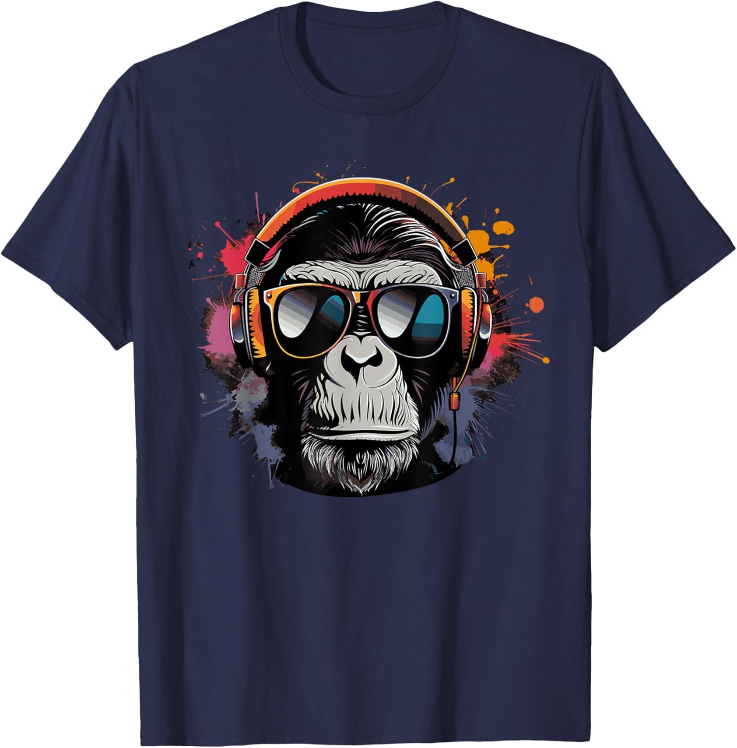 DJ Monkey with Sunglasses DJ Monkey Headphones T-Shirt - T-Shirt | Navy