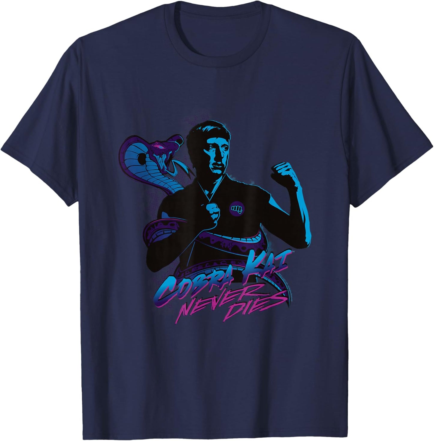 Cobra Kai Never Dies Johnny Blue Silhouette TV Show T-Shirt - T-Shirt | Navy