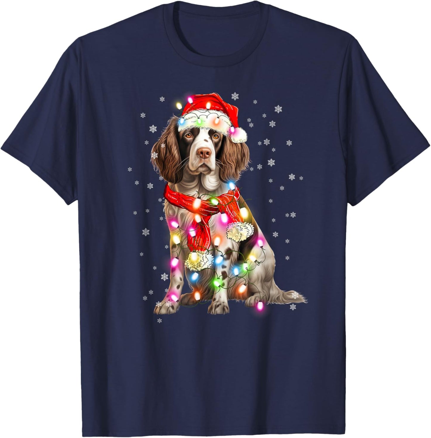 Santa Hat Spaniel English Springer T-Shirt - T-Shirt | Navy
