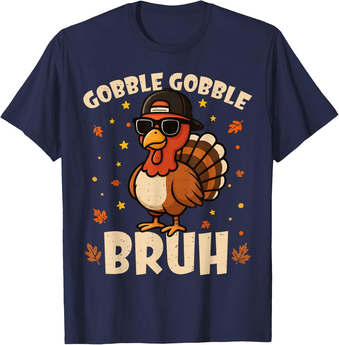 Bruh Funny Thanksgiving Turkey Gobble Shirt Boys Girls Kids T-Shirt - T-Shirt | Navy