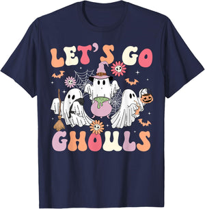 Let's Go Ghouls Halloween Costume Ghost Witch Groovy Retro T-Shirt - T-Shirt | Navy