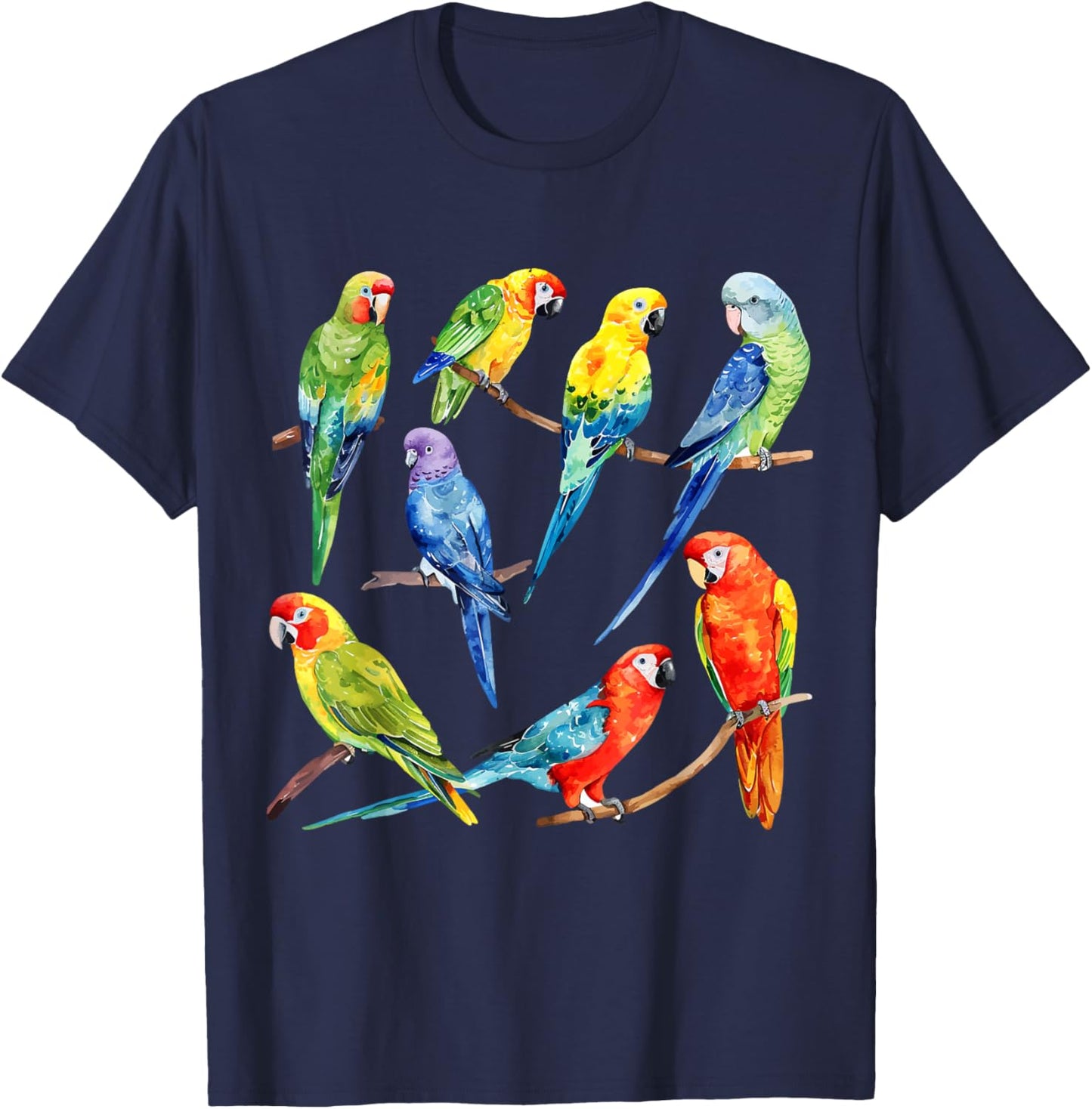 Colorful Parrot Watercolor T-Shirt - T-Shirt | Navy