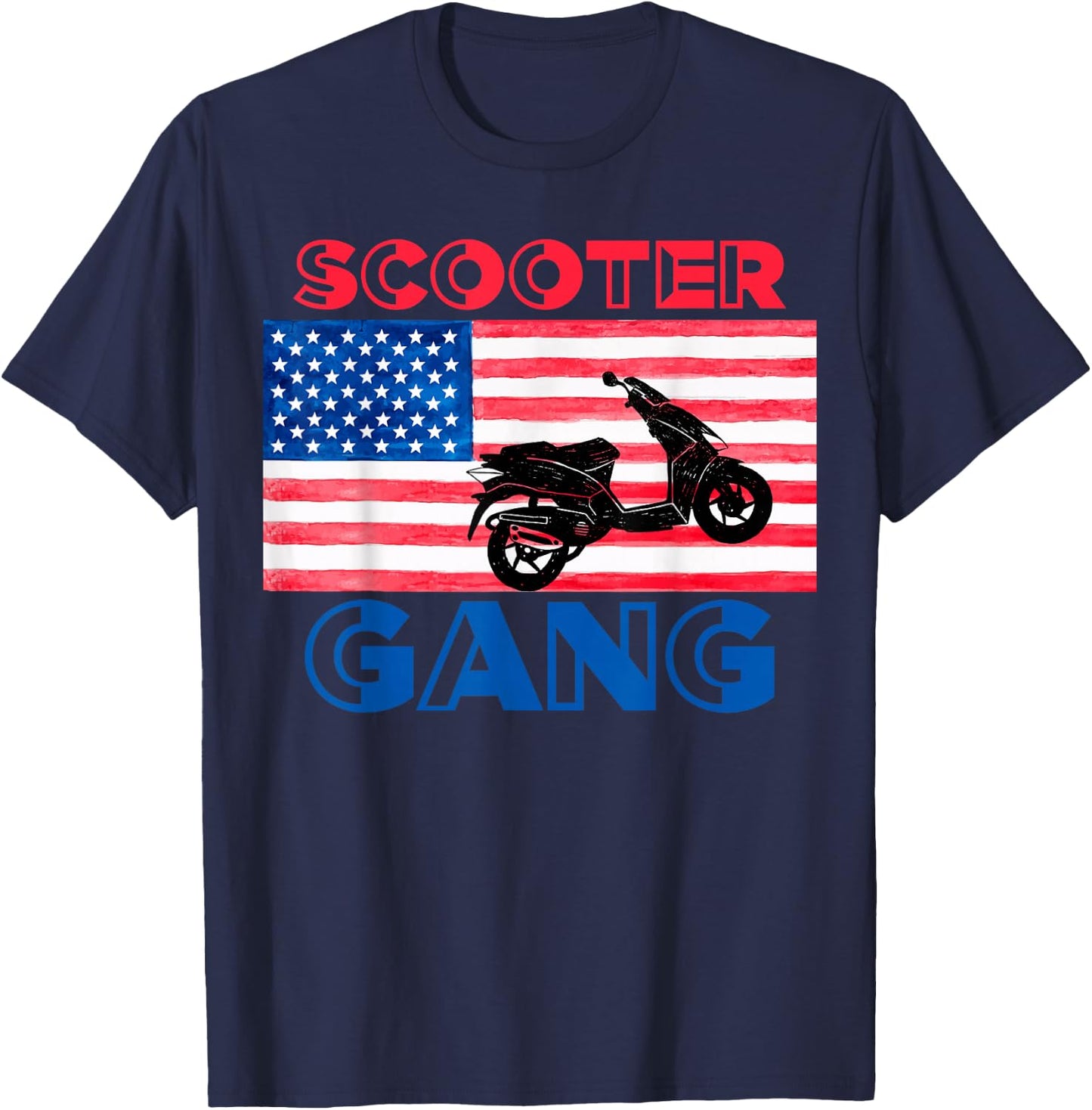 Scooter Gang Moped American Flag Motorcycle Gear T-Shirt - T-Shirt | Navy