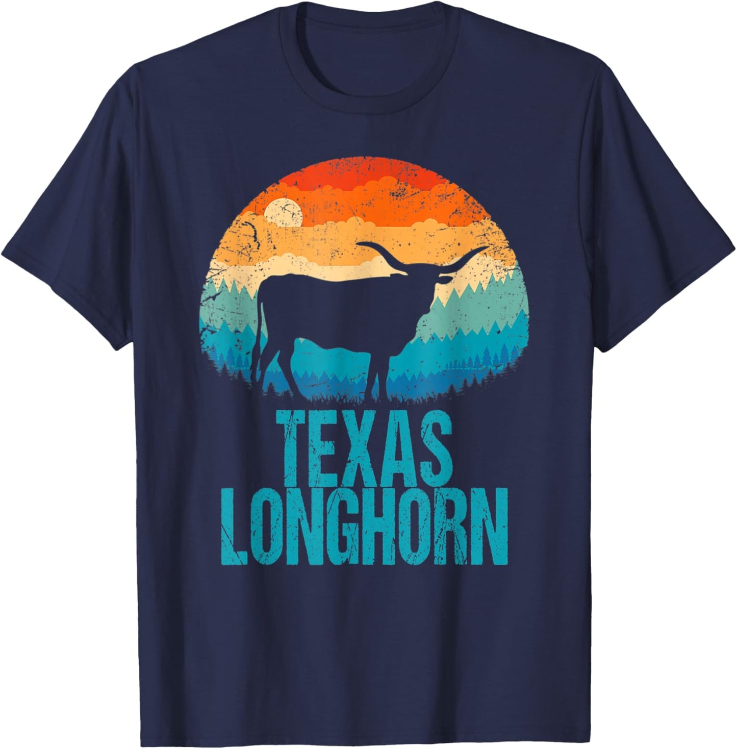 Texas Longhorn Cow Vintage Texan Cattle Herd Retro Star T-Shirt - T-Shirt | Navy
