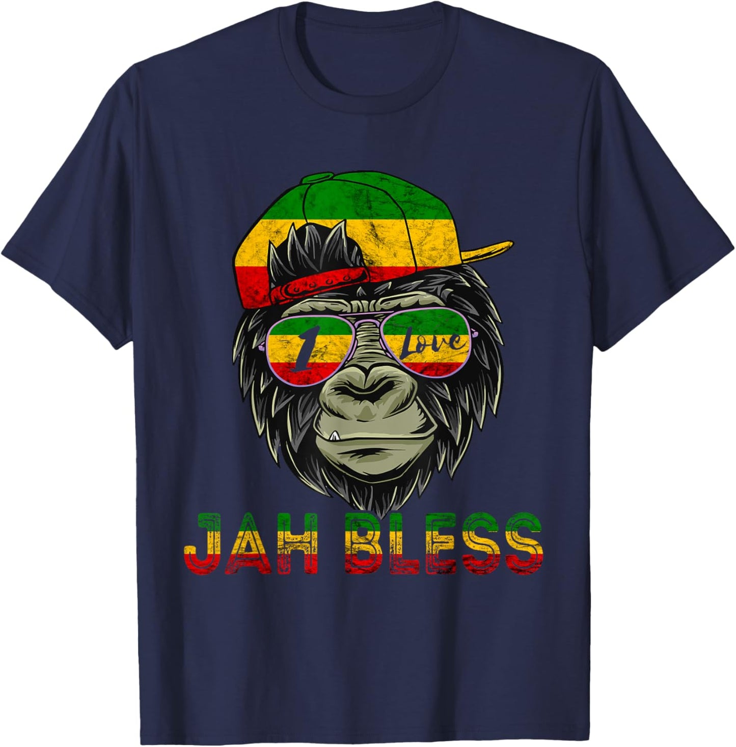 Rasta Reggae Monkey Jah Bless Reggae Music Lover Jamaica T-Shirt - T-Shirt | Navy