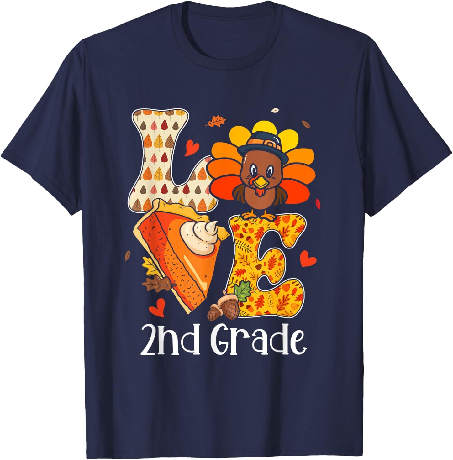 Teacher Turkey Thanksgiving Day Love 2nd Grade Teacher Life Men Women T-Shirt - T-Shirt | Navy