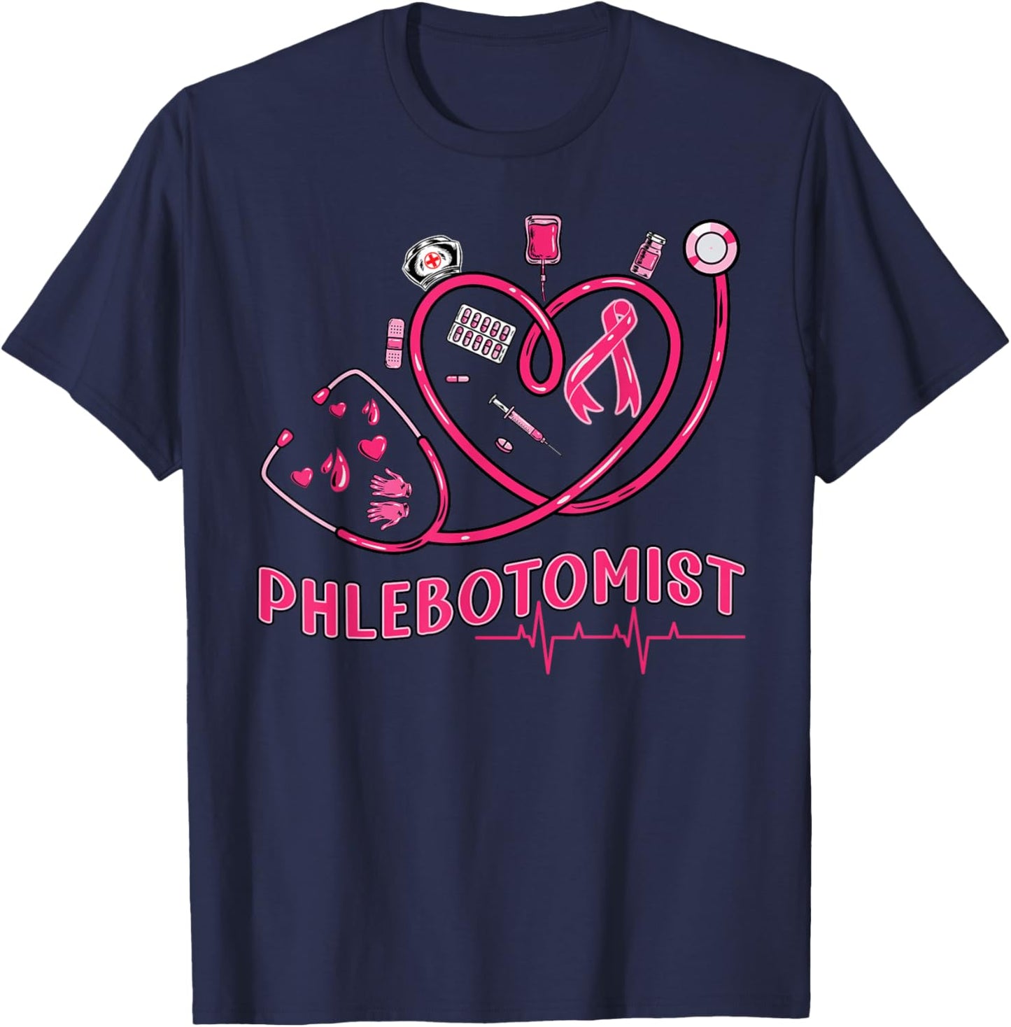 Phlebotomist Heart Phlebotomy Nurse Tech Gift T-Shirt - T-Shirt | Navy