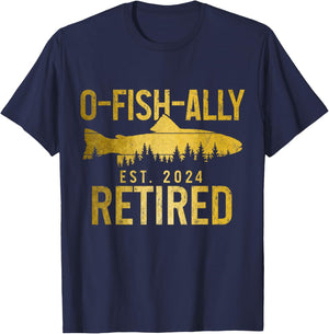 O-Fish-Ally Retired Est. 2024 Fly Fishing Trout Retirement T-Shirt - T-Shirt | Navy