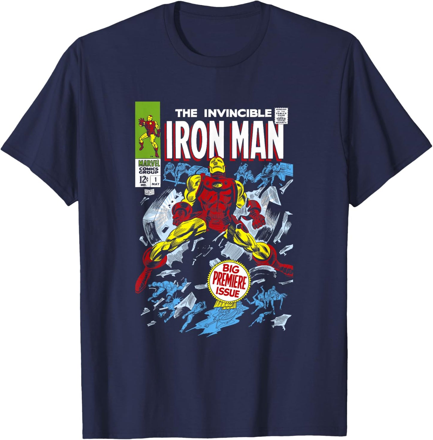 Marvel Avengers Iron Man Big Premier Issue Classic Comic T-Shirt - T-Shirt | Navy
