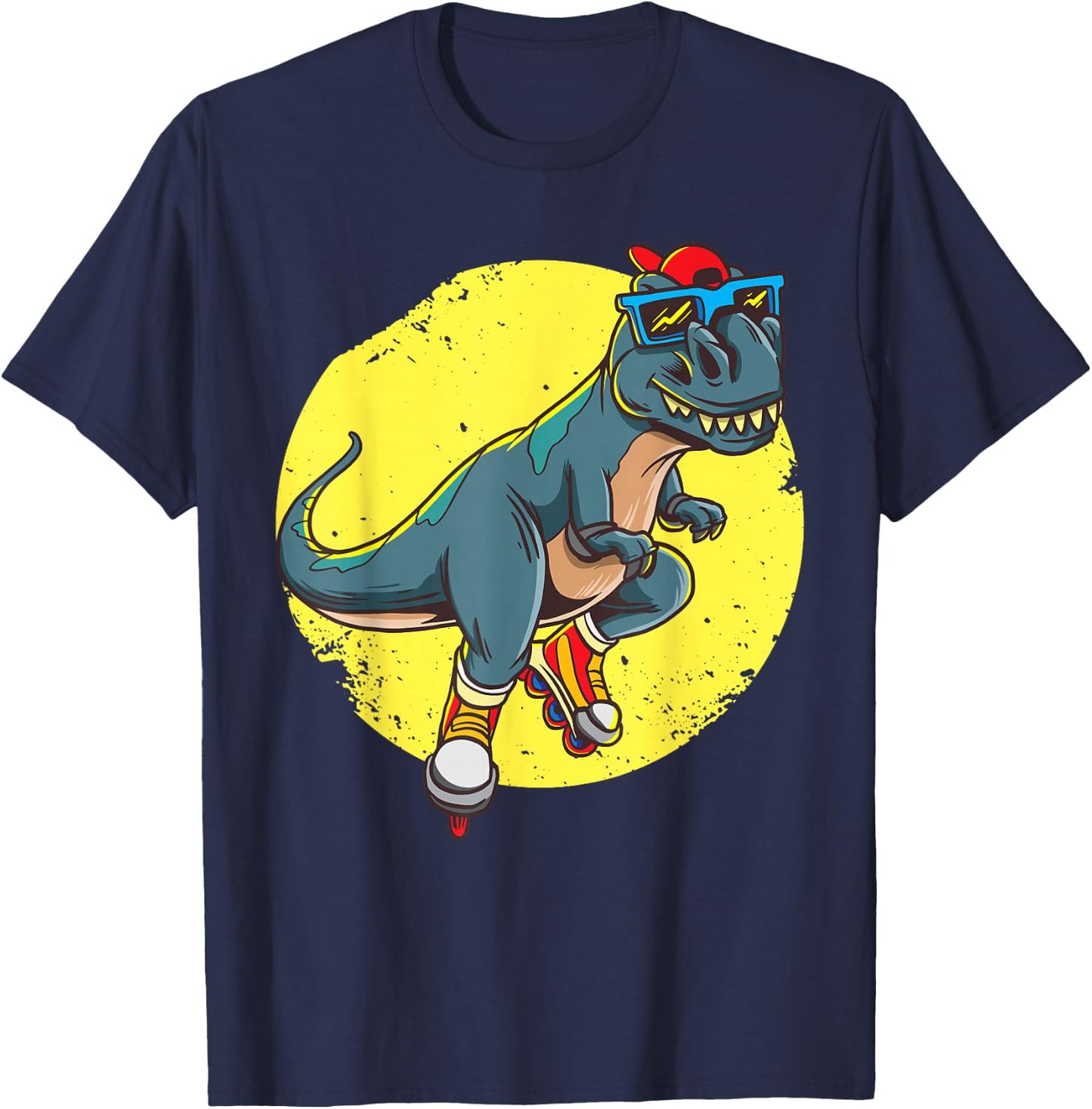 Skating T-Rex - Cute Trex Dinosaur Rollerblades Skater T-Shirt - T-Shirt | Navy