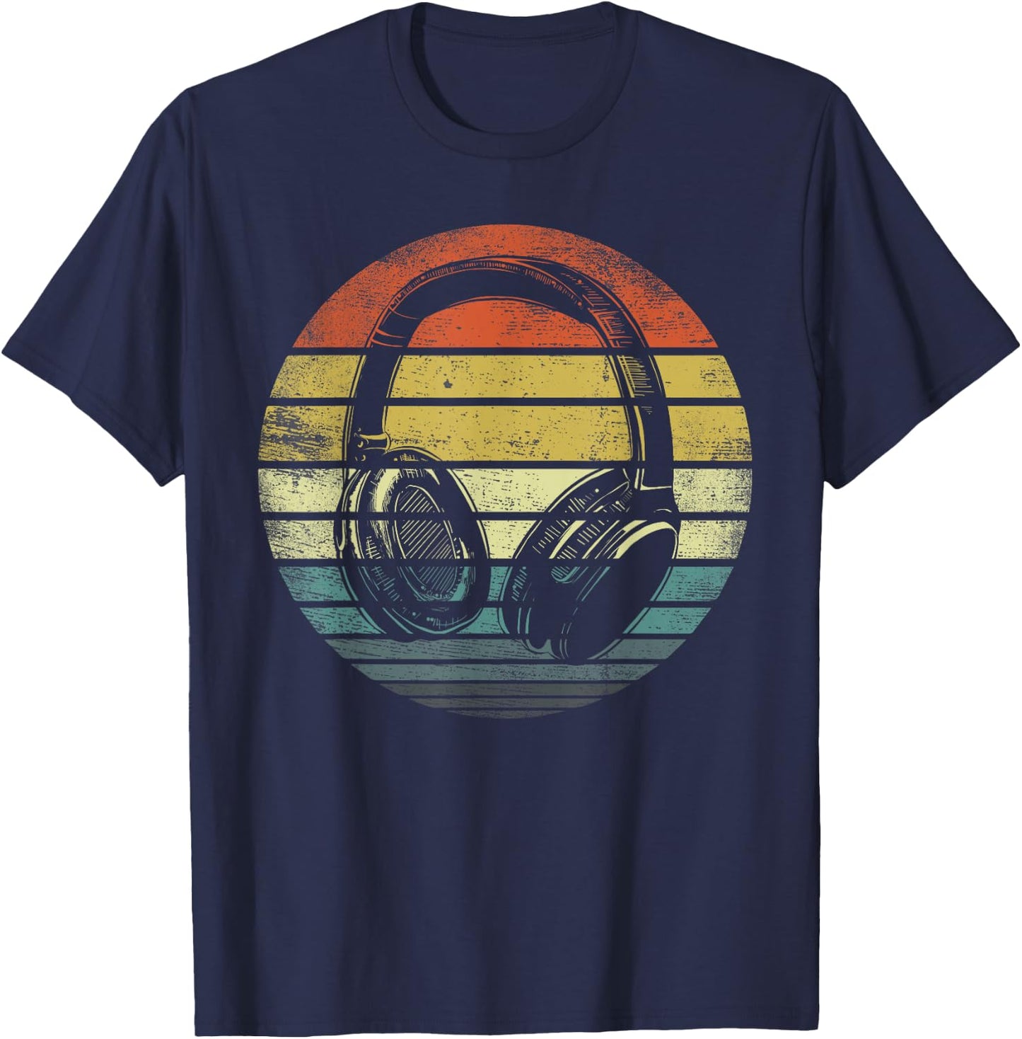 Music Lover Producer DJ Gifts Funny Retro Headphones Small T-Shirt - T-Shirt | Navy