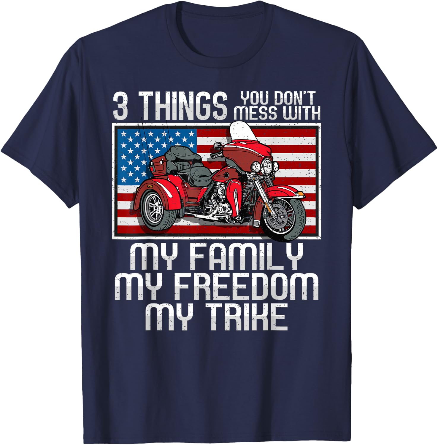 Motorcycle Trike American Biker Rules T-Shirt - T-Shirt | Navy