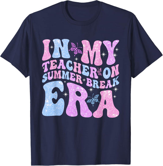 In My Teacher On Summer Break Era Groovy Summer Vibe Teacher Men Women T-Shirt - T-Shirt | Navy