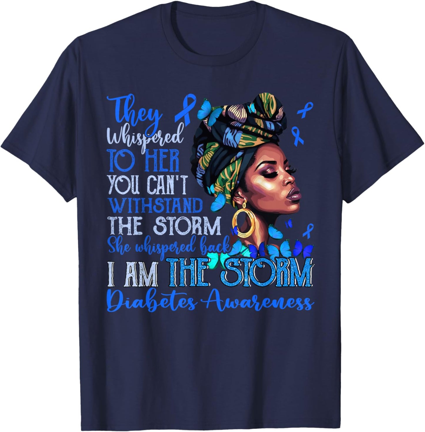 Black Women Motivation Support Diabetes Awareness Type 1 T-Shirt - T-Shirt | Navy