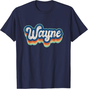 Wayne First Name Boy Vintage Style 70s 80s Personalized T-Shirt - T-Shirt | Navy