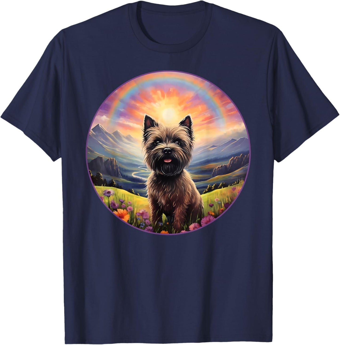 Cairn Terrier Rainbow Bridge Cute Memorial Puppy Dog Art Men Women Girls Kids T-Shirt - T-Shirt | Navy