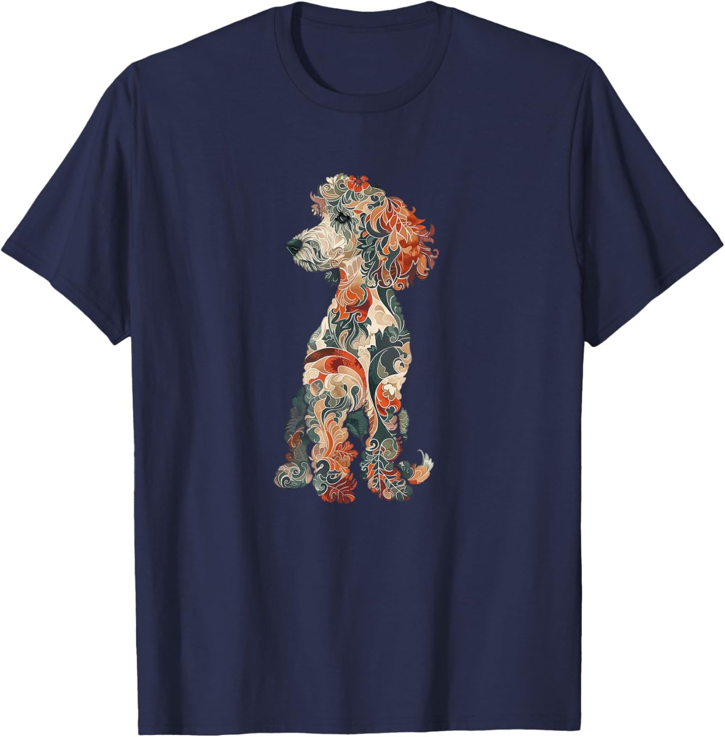 & Girls Multicolored Cute Folk Art Poodle Lover T-Shirt - T-Shirt | Navy
