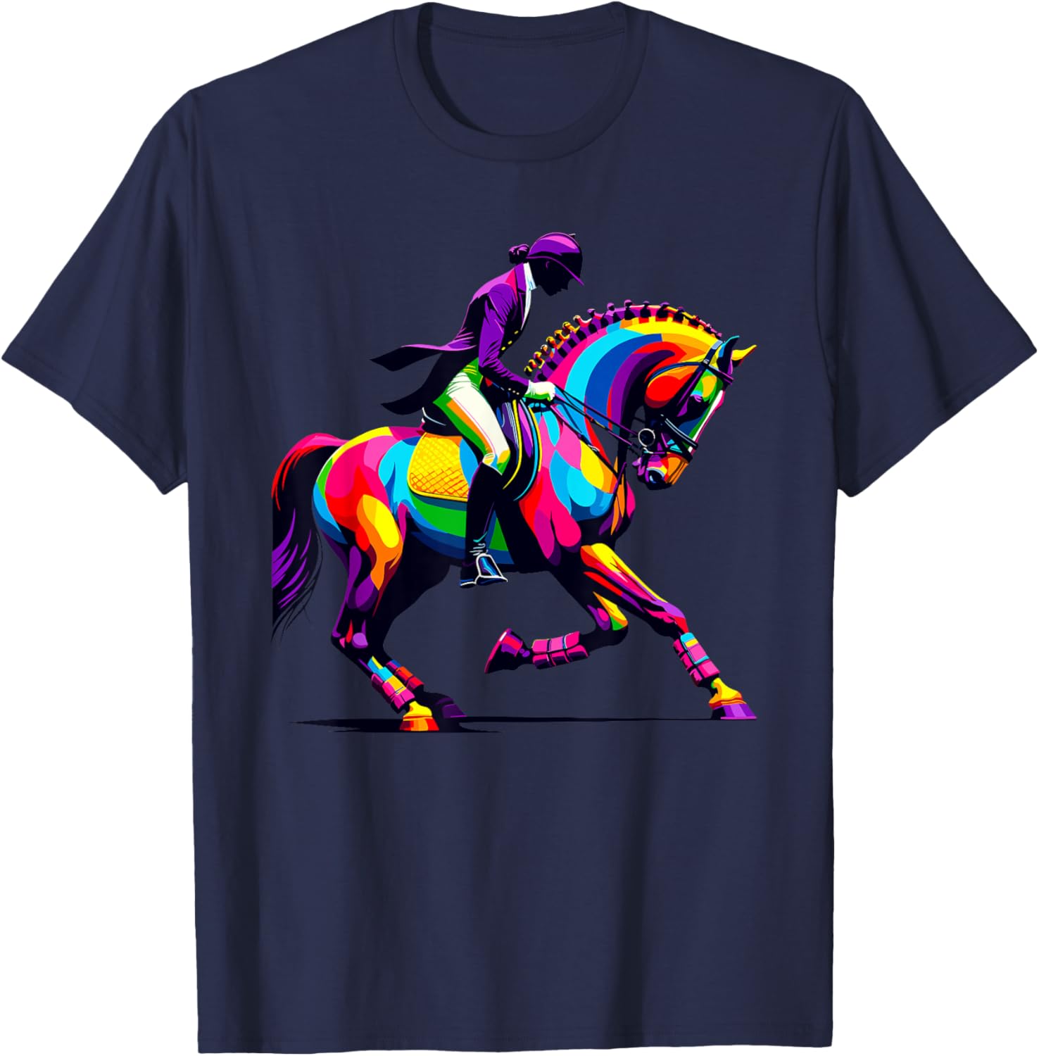Colorful Pop Art Dressage Horseback Riding Equestrian Horse T-Shirt - T-Shirt | Navy